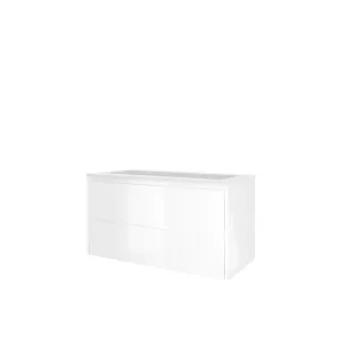 Proline Bathroom furniture - Elegant polystone washbasin - Glossy white/Matt white - 100x46x62 cm - Single washbasin with 1 tap hole - 2 asymmetrical drawers