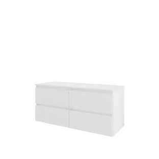 Proline Bathroom furniture - Washbasin elegant polystone - Gloss white/Matt white - 120x46x54 cm - Double washbasin with 2 tap holes - 4 drawers milled vertically