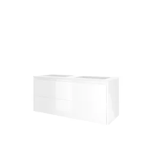 Proline Bathroom furniture - Elegant polystone washbasin - Glossy white/Matt white - 120x46x54 cm - Double washbasin without tap hole - 2 symmetrical drawers