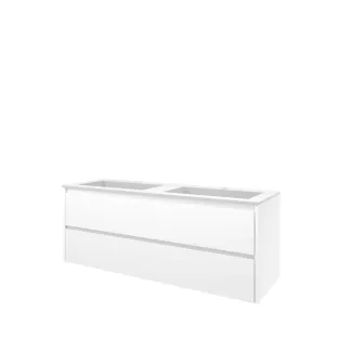 Proline Bathroom furniture - Washbasin elegant polystone - Gloss white/Matt white - 140x46x54 cm - Double washbasin with 2 tap holes - 2 symmetrical drawers