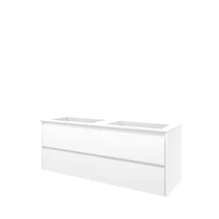 Proline Bathroom furniture - Washbasin elegant polystone - Gloss white/Matt white - 140x46x54 cm - Double washbasin without tap hole - 2 symmetrical drawers