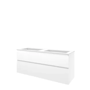 Proline Bathroom furniture - Washbasin elegant polystone - Gloss white/Matt white - 140x46x62 cm - Double washbasin without tap hole - 2 asymmetrical drawers