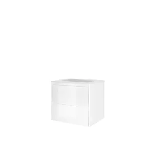 Proline Bathroom furniture - Washbasin elegant polystone - Gloss white/Matt white - 60x46x54 cm - Single washbasin without tap hole - 2 symmetrical drawers