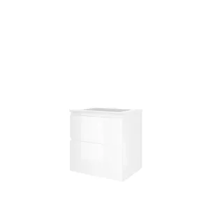 Proline Bathroom furniture - Elegant polystone washbasin - Glossy white/Matt white - 60x46x62 cm - Single washbasin with 1 tap hole - 2 asymmetrical drawers