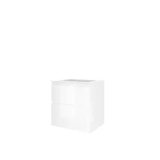 Proline Bathroom furniture - Washbasin elegant polystone - Glossy white/Matt white - 60x46x62 cm - Single washbasin without tap hole - 2 asymmetrical drawers