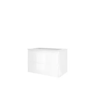 Proline Bathroom furniture - Elegant polystone washbasin - Glossy white/Matt white - 80x46x54 cm - Single washbasin with 1 tap hole - 2 symmetrical drawers