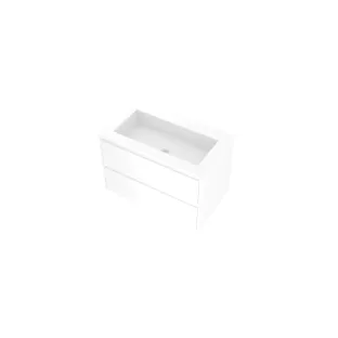 Proline Bathroom furniture - Washbasin elegant polystone - Gloss white/Matt white - 80x46x54 cm - Single washbasin without tap hole - 2 symmetrical drawers