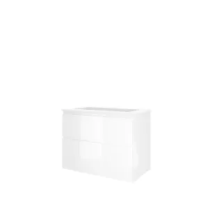 Proline Bathroom furniture - Elegant polystone washbasin - Glossy white/Matt white - 80x46x62 cm - Single washbasin with 1 tap hole - 2 asymmetrical drawers