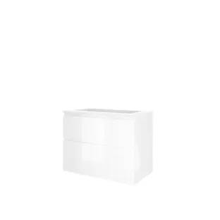 Proline Bathroom furniture - Washbasin elegant polystone - Gloss white/Matt white - 80x46x62 cm - Single washbasin without tap hole - 2 asymmetrical drawers