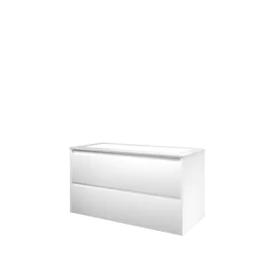 Proline Bathroom furniture - Washbasin elegant polystone - Matt white/Gloss white - 100x46x54 cm - Single washbasin with 2 tap holes - 2 symmetrical drawers