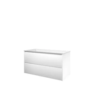 Proline Bathroom furniture - Washbasin elegant polystone - Matt white/Gloss white - 100x46x54 cm - Single washbasin without tap hole - 2 symmetrical drawers