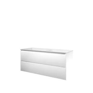 Proline Bathroom furniture - Washbasin elegant polystone - Matt white/Gloss white - 120x46x54 cm - Double washbasin with 2 tap holes - 2 symmetrical drawers