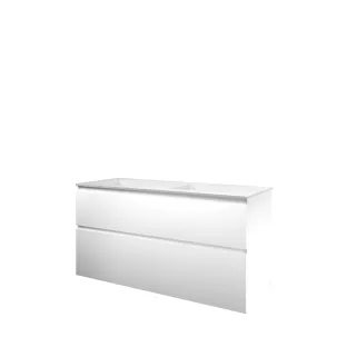 Proline Bathroom furniture - Washbasin elegant polystone - Matt white/Gloss white - 120x46x62 cm - Double washbasin with 2 tap holes - 2 asymmetrical drawers