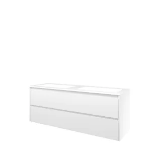 Proline Bathroom furniture - Washbasin elegant polystone - Matt white/Gloss white - 140x46x54 cm - Double washbasin with 2 tap holes - 2 symmetrical drawers