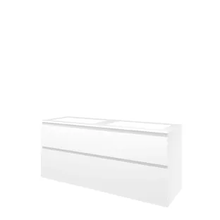 Proline Bathroom furniture - Washbasin elegant polystone - Matt white/Gloss white - 140x46x62 cm - Double washbasin with 2 tap holes - 2 asymmetrical drawers