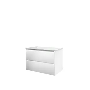 Proline Bathroom furniture - Washbasin elegant polystone - Matt white/Gloss white - 80x46x54 cm - Single washbasin with 1 tap hole - 2 symmetrical drawers