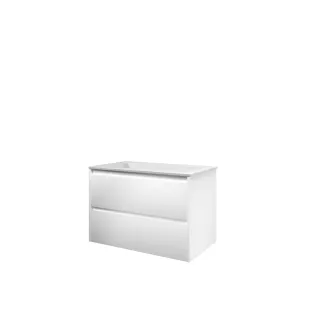 Proline Bathroom furniture - Washbasin elegant polystone - Matt white/Gloss white - 80x46x54 cm - Single washbasin without tap hole - 2 symmetrical drawers