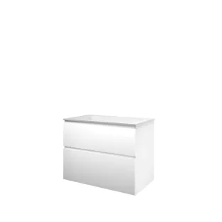 Proline Bathroom furniture - Washbasin elegant polystone - Matt white/Gloss white - 80x46x62 cm - Single washbasin with 1 tap hole - 2 asymmetrical drawers