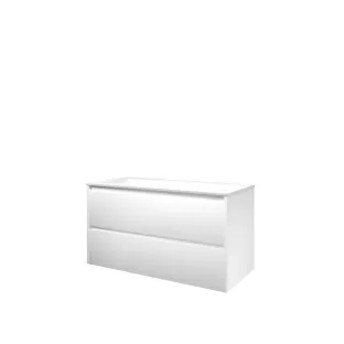 Proline Bathroom furniture - Washbasin elegant polystone - Matt white/Matt white - 100x46x54 cm - Single washbasin with 2 tap holes - 2 symmetrical drawers