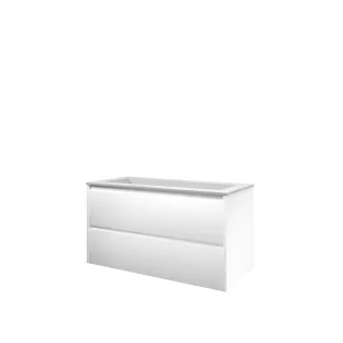 Proline Bathroom furniture - Washbasin elegant polystone - Matt white/Matt white - 100x46x54 cm - Single washbasin without tap hole - 2 symmetrical drawers