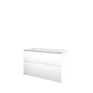 Proline Bathroom furniture - Elegant polystone washbasin - Matt white/Matt white - 100x46x62 cm - Single washbasin with 1 tap hole - 2 asymmetrical drawers