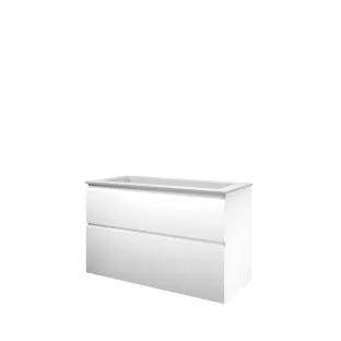 Proline Bathroom furniture - Washbasin elegant polystone - Matt white/Matt white - 100x46x62 cm - Single washbasin without tap hole - 2 asymmetrical drawers