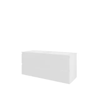 Proline Bathroom furniture - Washbasin elegant polystone - Matt white/Matt white - 120x46x54 cm - Double washbasin without tap hole - 2 drawers milled vertically