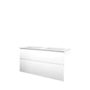 Proline Bathroom furniture - Washbasin elegant polystone - Matt white/Matt white - 120x46x62 cm - Double washbasin with 2 tap holes - 2 asymmetrical drawers