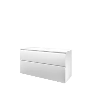 Proline Bathroom furniture - Washbasin elegant polystone - Matt white/Matt white - 120x46x62 cm - Double washbasin with 2 tap holes - 4 asymmetrical drawers