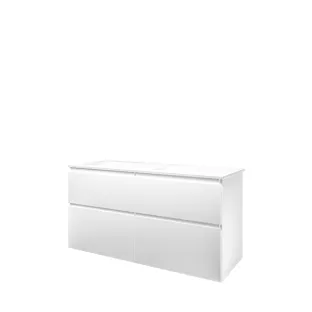 Proline Bathroom furniture - Washbasin elegant polystone - Matt white/Matt white - 120x46x62 cm - Double washbasin without tap hole - 4 asymmetrical drawers