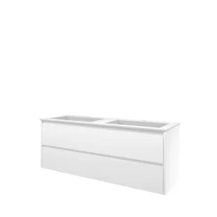 Proline Bathroom furniture - Washbasin elegant polystone - Matt white/Matt white - 140x46x54 cm - Double washbasin with 2 tap holes - 2 symmetrical drawers