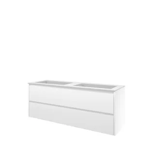 Proline Bathroom furniture - Washbasin elegant polystone - Matt white/Matt white - 140x46x54 cm - Double washbasin without tap hole - 2 symmetrical drawers