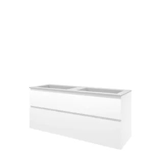 Proline Bathroom furniture - Washbasin elegant polystone - Matt white/Matt white - 140x46x62 cm - Double washbasin with 2 tap holes - 2 asymmetrical drawers