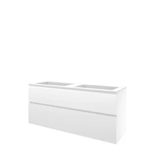 Proline Bathroom furniture - Washbasin elegant polystone - Matt white/Matt white - 140x46x62 cm - Double washbasin without tap hole - 2 asymmetrical drawers