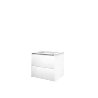 Proline Bathroom furniture - Washbasin elegant polystone - Matt white/Matt white - 60x46x54 cm - Single washbasin without tap hole - 2 symmetrical drawers