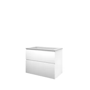 Proline Bathroom furniture - Washbasin elegant polystone - Matt white/Matt white - 80x46x62 cm - Single washbasin without tap hole - 2 asymmetrical drawers