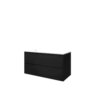 Proline Bathroom furniture - Washbasin elegant polystone - Matt black/Gloss white - 100x46x54 cm - Single washbasin with 1 tap hole - 2 symmetrical drawers