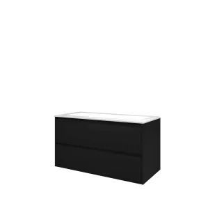 Proline Bathroom furniture - Washbasin elegant polystone - Matt black/Gloss white - 100x46x54 cm - Single washbasin with 2 tap holes - 2 symmetrical drawers