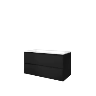 Proline Bathroom furniture - Washbasin elegant polystone - Matt black/Gloss white - 100x46x54 cm - Single washbasin without tap hole - 2 symmetrical drawers