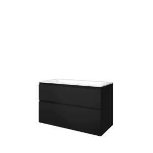 Proline Bathroom furniture - Washbasin elegant polystone - Matt black/Gloss white - 100x46x62 cm - Single washbasin without tap hole - 2 asymmetrical drawers