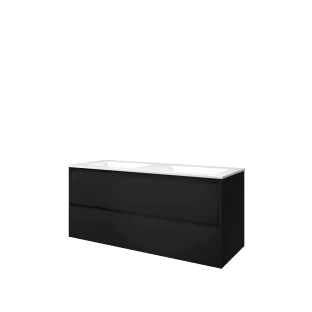 Proline Bathroom furniture - Washbasin elegant polystone - Matt black/Gloss white - 120x46x54 cm - Double washbasin with 2 tap holes - 2 symmetrical drawers