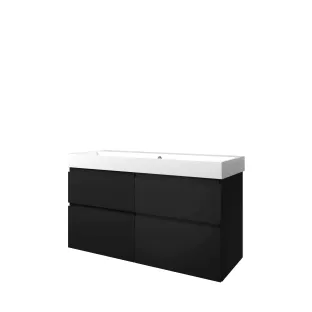 Proline Bathroom furniture - Washbasin elegant polystone - Matt black/Gloss white - 120x46x62 cm - Double washbasin with 2 tap holes - 4 asymmetrical drawers