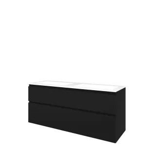 Proline Bathroom furniture - Washbasin elegant polystone - Matt black/Gloss white - 140x46x62 cm - Double washbasin without tap hole - 2 asymmetrical drawers