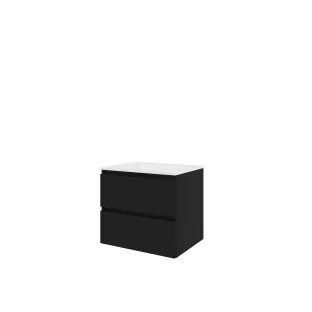 Proline Bathroom furniture - Elegant polystone washbasin - Matt black/Gloss white - 60x46x54 cm - Single washbasin with 1 tap hole - 2 drawers milled vertically