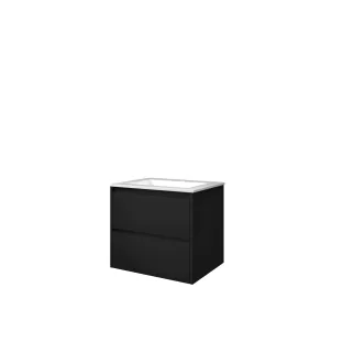 Proline Bathroom furniture - Washbasin elegant polystone - Matt black/Gloss white - 60x46x54 cm - Single washbasin with 1 tap hole - 2 symmetrical drawers