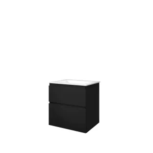 Proline Bathroom furniture - Washbasin elegant polystone - Matt black/Gloss white - 60x46x62 cm - Single washbasin with 1 tap hole - 2 asymmetrical drawers