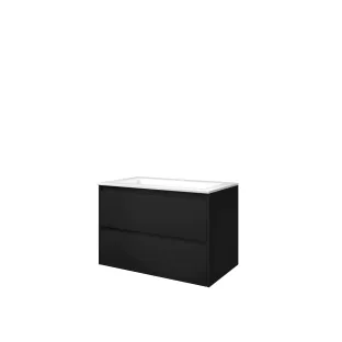 Proline Bathroom furniture - Washbasin elegant polystone - Matt black/Gloss white - 80x46x54 cm - Single washbasin with 1 tap hole - 2 symmetrical drawers