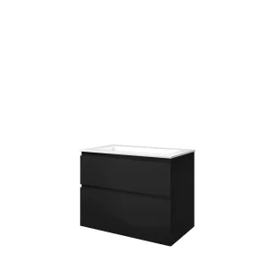 Proline Bathroom furniture - Elegant polystone washbasin - Matt black/Gloss white - 80x46x62 cm - Single washbasin with 1 tap hole - 2 asymmetrical drawers