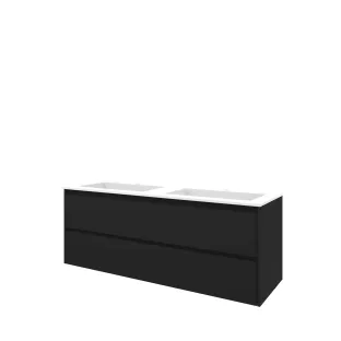 Proline Bathroom furniture - Washbasin elegant polystone - Matt black/Matt white - 140x46x54 cm - Double washbasin with 2 tap holes - 2 symmetrical drawers