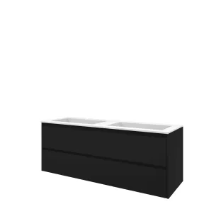 Proline Bathroom furniture - Elegant polystone washbasin - Matt black/Matt white - 140x46x54 cm - Double washbasin without tap hole - 2 symmetrical drawers